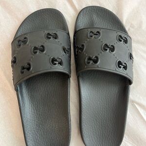 Gucci Embossed Black Sandals